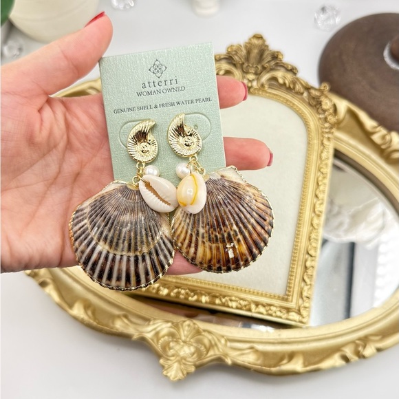 Atterri Genuine Shell & Freshwater Pearl Statement Earrings - Picture 8 of 8